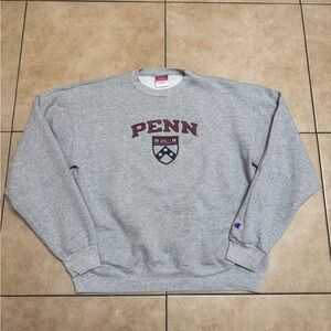 Champion Gray Crewneck Sweater with Penn Logo